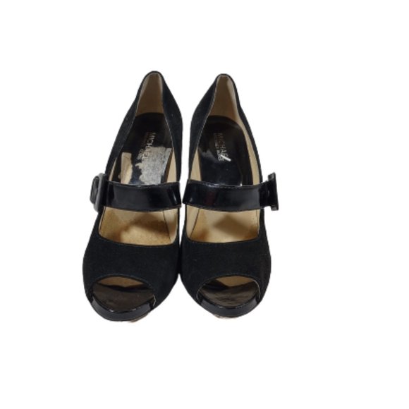 Michael Michael Kors Black Peep Toe Suede Patent Heels Pumps Women's Size 10 - Picture 4 of 7
